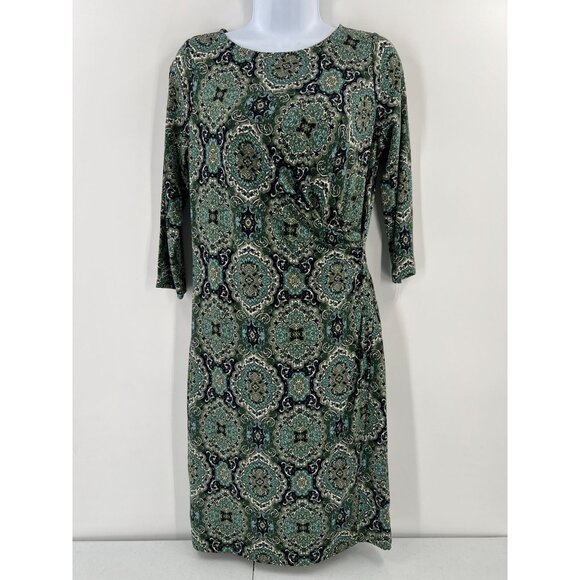 Talbots Petites MP Green Blue Paisley Printed Shift Dress Workwear Casual - Picture 1 of 12